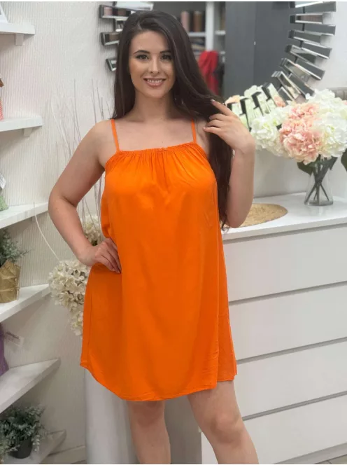 Lenge fazonú, gumis nyakú, nem rugalmas anyagú, pántos nyári ruha. (S-M méretre ajánljuk.)