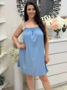 Lenge fazonú, gumis nyakú, nem rugalmas anyagú, pántos nyári ruha. (S-M méretre ajánljuk.)