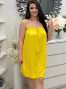 Lenge fazonú, gumis nyakú, nem rugalmas anyagú, pántos nyári ruha. (S-M méretre ajánljuk.)