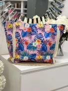Nagyméretű, cipzáras, mintás, nyári vászon shopper táska. Méretek: 54 x 37 x 17 cm.