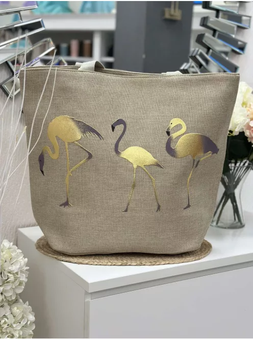 Nagyméretű, cipzáras, mintás, nyári vászon shopper táska. Méretek: 54,5 x 44 x 22 cm.