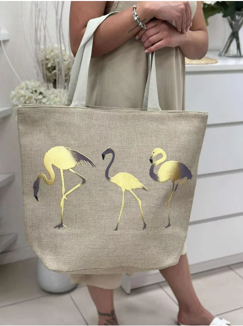 Nagyméretű, cipzáras, mintás, nyári vászon shopper táska. Méretek: 54,5 x 44 x 22 cm.