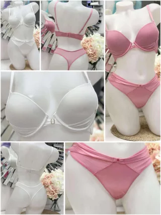   Csinos, szatén hatású, fehérnemű szett. Állítható pántú, push up melltartó tangabugyival. S-XL méretekben.