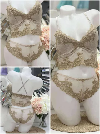   Csinos, rugalmas anyagú, csipkés, fehérnemű szett. Kivehető szivacsbetétes, keresztpántos bralette, brazil fazonú bugyival. S-XL méretekben.