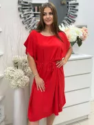 Lenge, bő fazonú, felsliccelt, nem rugalmas anyagú, kerek nyakú, megkötős ruha. (M-XL méretre ajánljuk.)