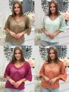 Rugalmas, pihe-puha, kötött, V kivágású, lenge pulcsi. (S-XL méretre ajánljuk.)