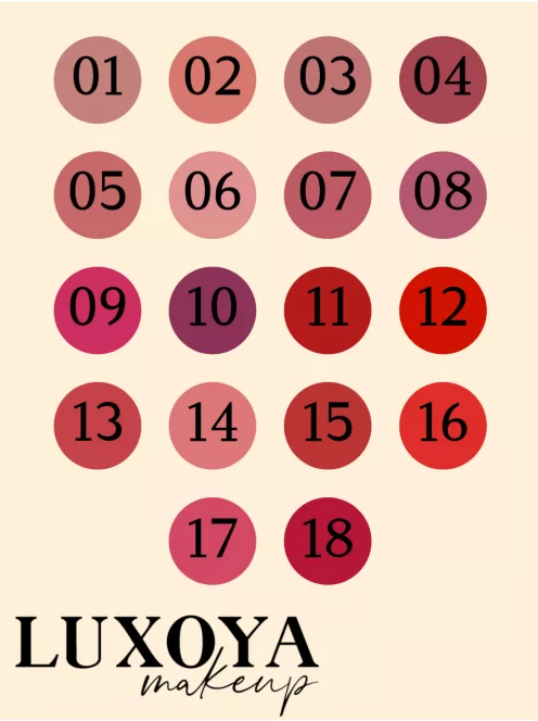 Luxoya matt folyékony rúzs - Ultra intenzív, csókálló rúzs, tartós, pigmentált, rengeteg színben