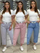 Lenvászon hatású nadrág övvel