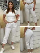 Lenvászon hatású nadrág övvel